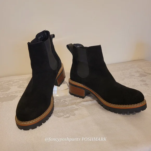 new!ANTHROPOLOGIE suede leather stacked heel traction sole chelsea made in Spain - Picture 9 of 17